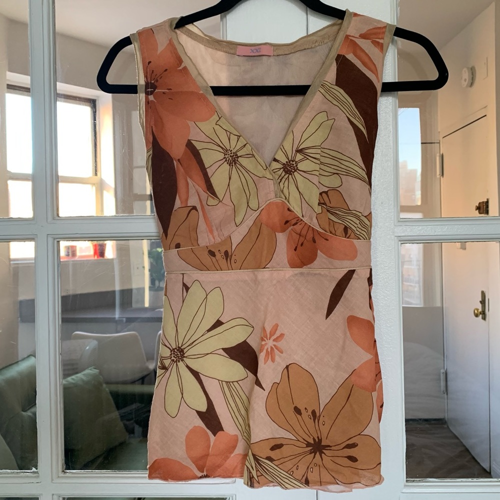 Vintage Forever 21 Tropical Floral Tank with tie back size S